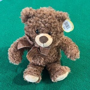 Cream and Brown Stuffed Teddy Bear with Ribbon